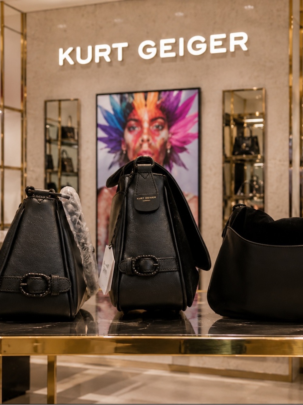 Kurt Geiger Black Suede Shoulder Bag with Embellished Lion Medallion - Picture 3 of 4